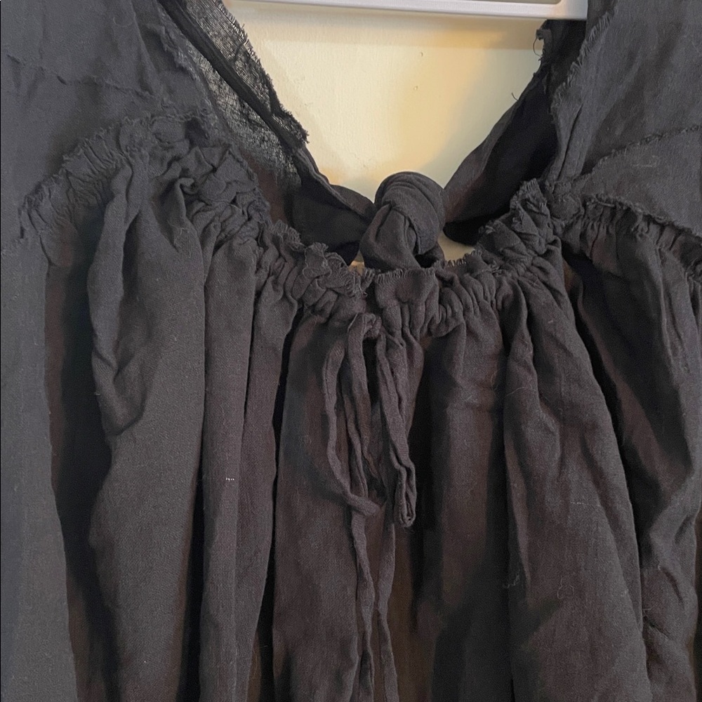 Free People Relaxed Tie-Front Black Women's Top - Picture 7 of 8